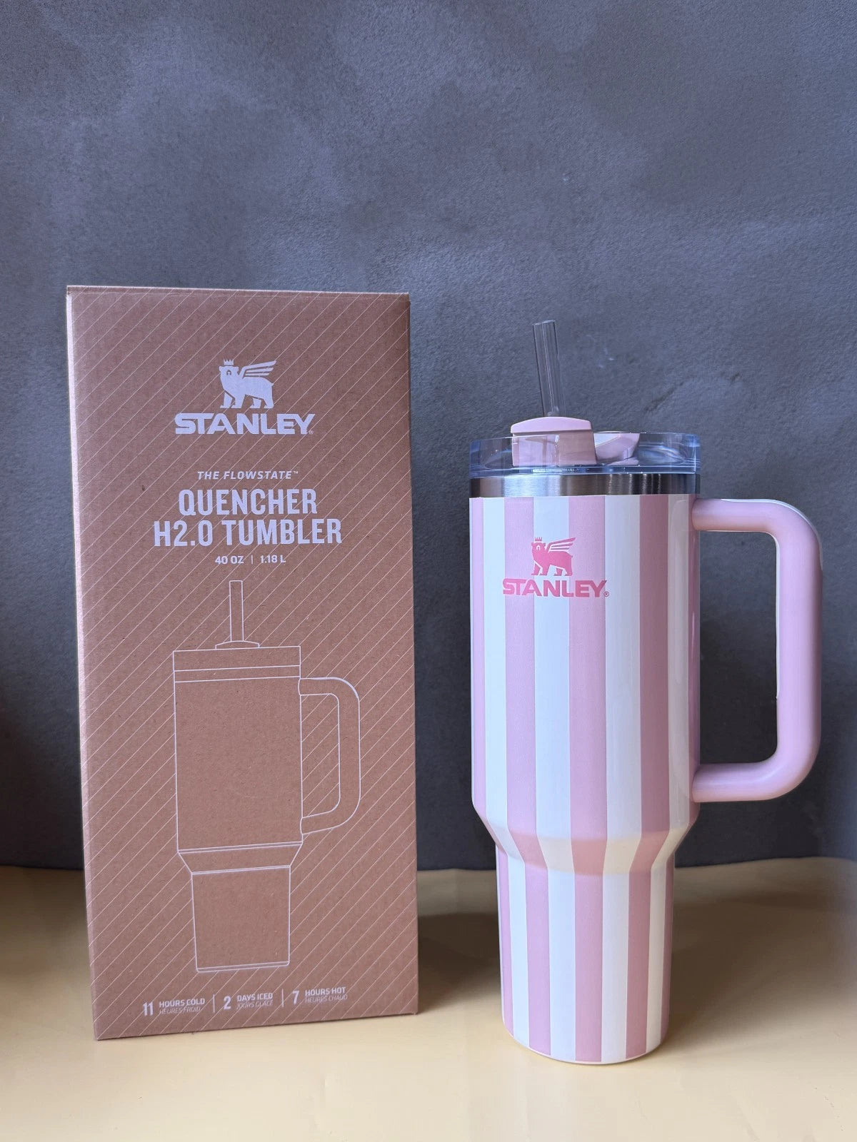 Stanley Quencher H2.0 40oz Peach Whip Stripe